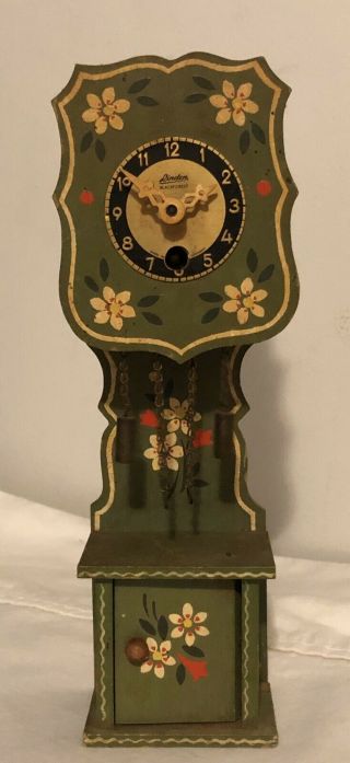 Vintage Small Wood Grandfather Clock By Linden Black Forest,  West Germany,  Green