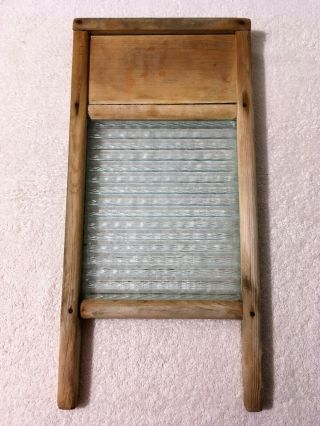 Vintage Columbus Ribbed Glass Washboard Primitive Wood 18 " Functional Decorative