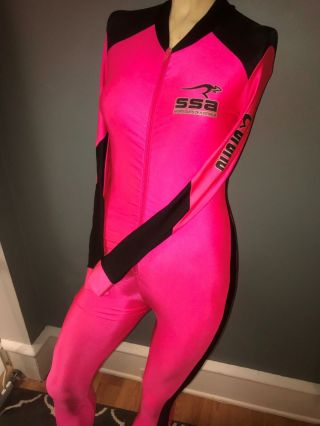 Vtg 80 90s Womens Pink Black Sports Suit Australia Ssa Spandex Wetsuit Skin Suit