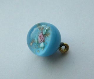 Stunning Antique Vtg Glass Paperweight Button Turquoise W/ Pig Tail Shank (c)