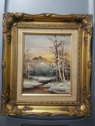 Vintage Oil On Board Landscape Painting Gold Frame Signed