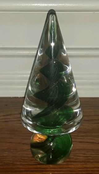 Made In Italy 8 " Heavy Murano Glass Christmas Tree Green/gold Swirl Antique Old