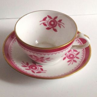 Miniature Vintage Copeland Spode England Tea Cup & Saucer Set Duo Red & Gold
