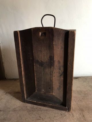 Early Antique Big Wooden Square Nail Chamfered Hanging Candle Slide Top Box Aafa