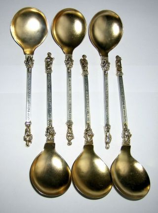 A Victorian Set Of Six Gilt White Metal Apostle Spoons,  C.  1870 Baron 