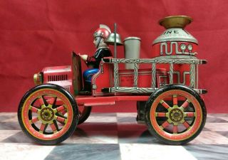 Vintage Modern Toys Japan Tin Litho Friction Motor 1912 Fire Engine Silver Nm