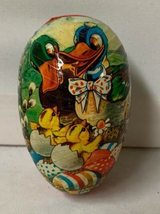 Vintage Paper Mache Easter Egg Candy Container Western Germany Ducks Ducklings