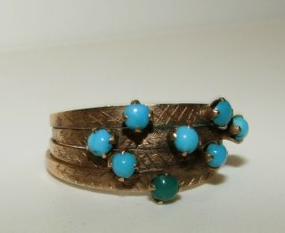 Rare,  Antique Georgian 18ct Gold Stacking Rings With Fine Persian Turquoise Gems