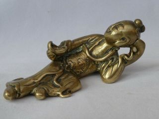 Rare Fine Antique Chinese Bronze Scholars Scroll Paper Weight Boy 17th 18th Cent