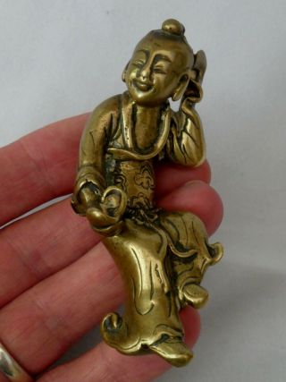 RARE FINE ANTIQUE CHINESE BRONZE SCHOLARS SCROLL PAPER WEIGHT BOY 17th 18th CENT 2