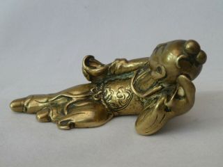 RARE FINE ANTIQUE CHINESE BRONZE SCHOLARS SCROLL PAPER WEIGHT BOY 17th 18th CENT 3