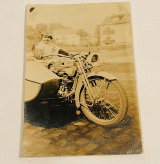 Early 1920’s 3.  5x2.  5 Photo Harley Davidson Sidecar Motorcycle Prewar