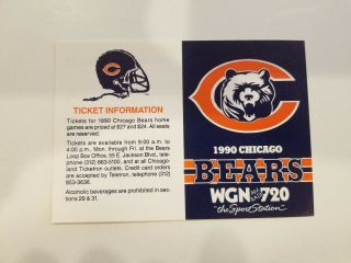 Chicago Bears 1990 Nfl Football Pocket Schedule - Wgn 720 Am Radio