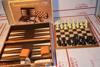 Classic Vintage 15 " Combination Game Set Backgammon Chess Checkers By The.