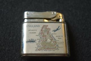 Vintage Mylflam Lighter Made In Germany Map Of England & 1948 One Shilling Coin