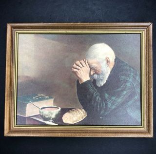 Eric Enstrom Grace Print Vtg Framed Textured Lithograph Old Man Praying 11”