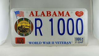 1999 Alabama World War Ii Veteran License Plate -