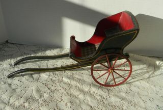 Antique Primitive Toy Wood Pony Cart Buggy Hand Painted Christmas Vintage