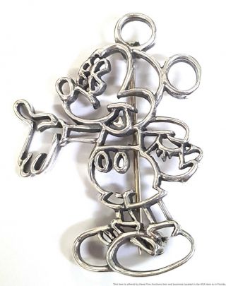 Vintage Sterling Silver Disney Mickey Mouse Open Design Brooch Pin
