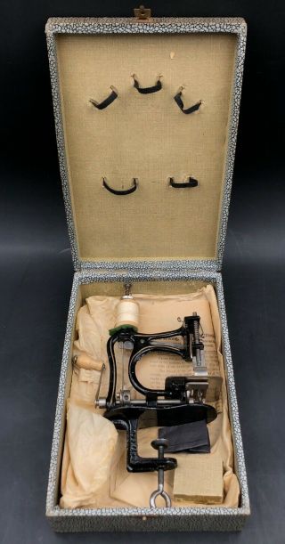 Unusual Antique Cast Iron Sewing Machine For Children Model 14 Toy Germany W/box