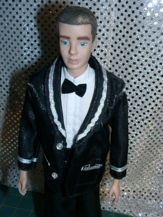 Vintage 1961 Mattel Ken Doll Flocked Hair Tuxedo Outfit Blue eyes 3
