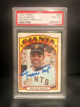 Willie Mays Signed Autographed Psa 1972 Topps Baseball Card 49 Giants
