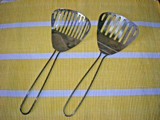 (2) Vintage Metal Presto Fry Daddy Stainless Scoops Slotted Spatulas Hong Kong