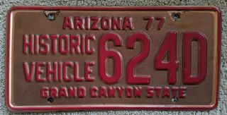 Arizona Historic Vehicle Antique Car License Plate Copper 1977