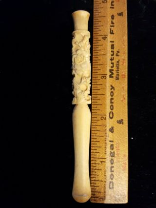 Vintage Chinese Bovine Bone Carved Rose Cigarette Holder
