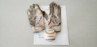 Nick Solak Rays Rangers Game Autograph Batting Gloves & Baseball Mlb