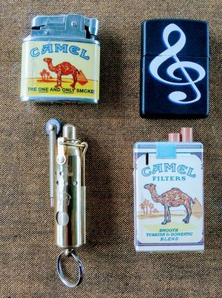 Set Of 4 Vintage Camel Promo Lighters - Zippo - Flat - Trench - Box