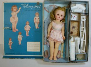 1958 Madame Alexander Doll Marybel Doll That Gets Well W/case Wardrobe Vintage