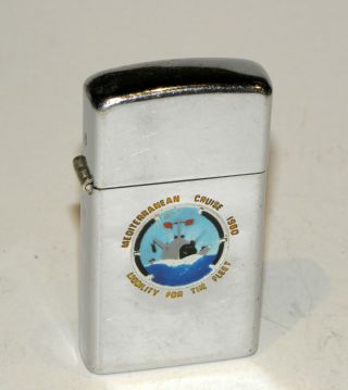 Vintage 1960 Zippo Town & Country Military Cruise Slim Windproof Petrol Lighter