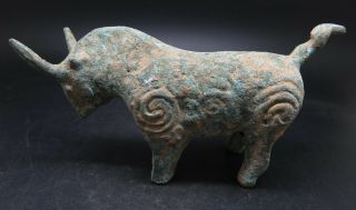 Ancient Celtic Bronze Bull Statue With Mithic Pattern