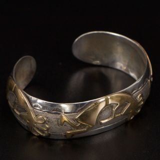 Vtg Sterling Silver & 12k Gold Filled Navajo Signed Cg 6.  25 " Cuff Bracelet 20.  5g