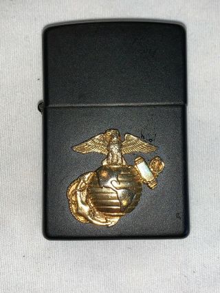 Us Marine Corps Zippo Lighter Black Matte With Brass Gold Emblem Semper Fi Usmc