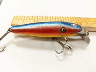 Vintage Old Wood Creek Chub Bait Co.  Pikie Bass Fishing Lure Glass Eyes Rainbow