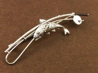 Vintage Sterling Silver Fly Fishing Pin With Detail