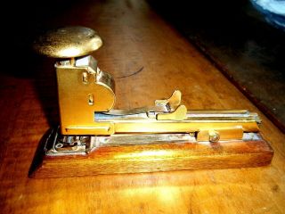 Vntg Antique Rare Ace Pilot Solid Brass Stapler Wooden Base Made In Usa Chicago