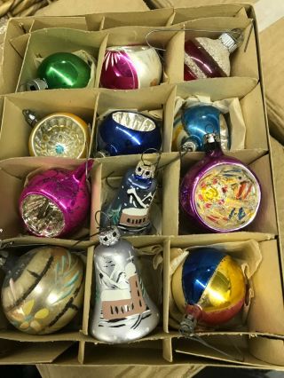 Box Of 12 Vintage Mercury Glass Christmas Ball Ornaments From Poland