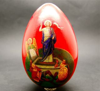 Very Large Russian Imperial Papier Mache Lacquer Easter Egg Box Lukutin,  Icon