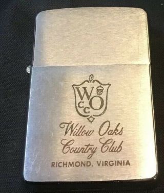 Vintage 1963 Zippo Lighter Willow Oaks Country Club Richmond Virginia Nr