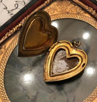 Vintage Gold Filled Fancy Engraved Heart Locket Cute Bulldog Photo