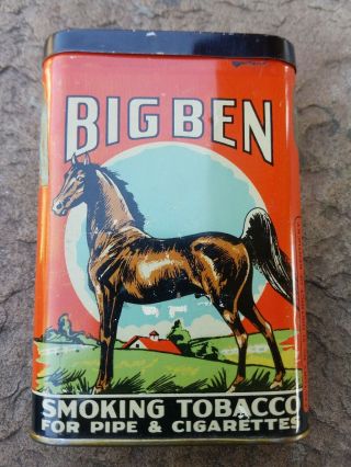 Vtg Big Ben Smoking Tobacco Light Horse Variation Vertical Pocket Tin B & W Corp