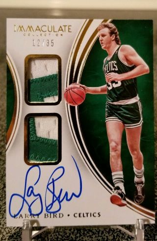 Larry Bird 2015 - 16 Immaculate Ssp Game Worn Dual Patch On - Card Auto /35
