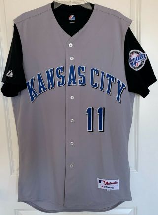 Kansas City Royals CHUCK KNOBLAUCH 11 Majestic Team - Issued Gray Jersey Size 44 2