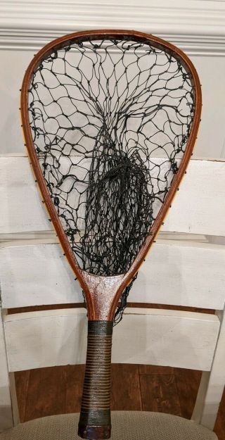 Vintage Wood Fishing Net 22 " X 10 " With Clip Fly Fishing Trout Fishing
