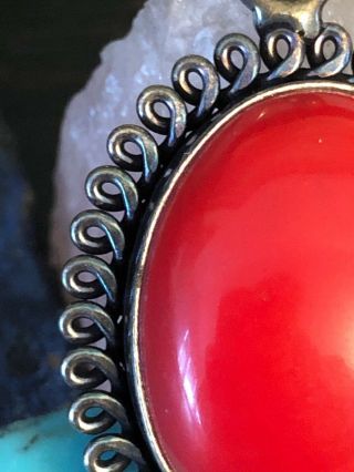 Vintage Native American red coral sterling silver sun pendant 12g 2