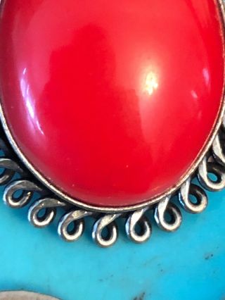 Vintage Native American red coral sterling silver sun pendant 12g 3