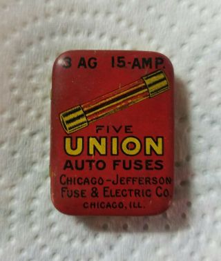 Vintage Union Auto Fuses Tin & 4 Fuses 3 Ag 15 - Amp
